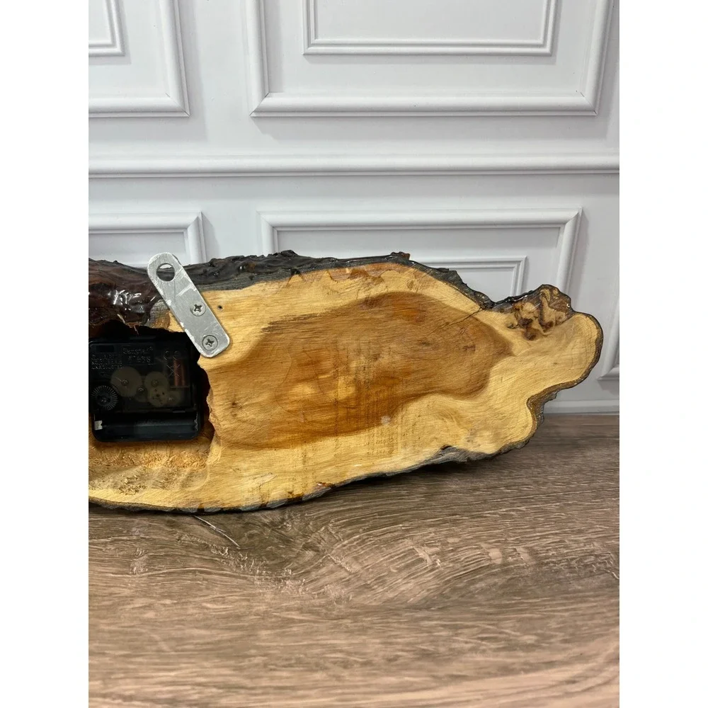 Live Edge Wood Epoxy Wall Clock Brown Glossy Resin Rustic Slab